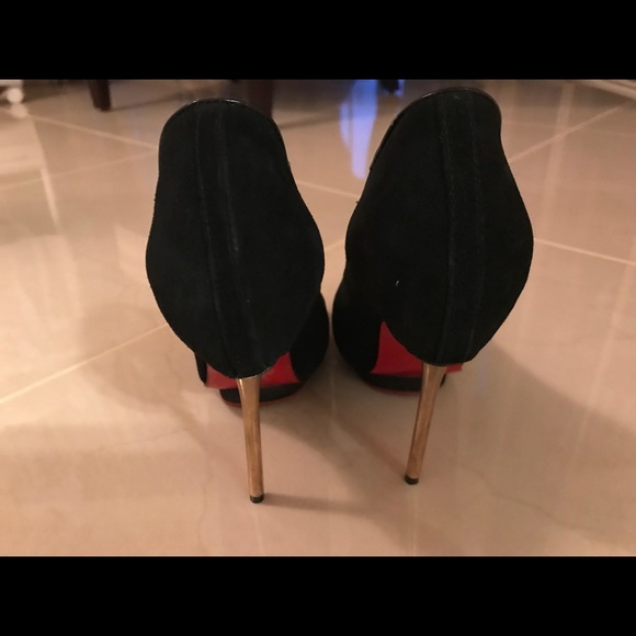 Christian Louboutin Black Suede Peep Toe Pumps - Picture 7 of 8